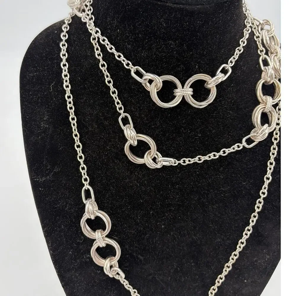Banana Republic Set 2 Silver Tone Statement Links Chain Necklace Layered